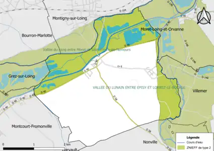 Carte des ZNIEFF de type 2 de la commune.