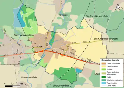 Carte des infrastructures et de l'occupation des sols en 2018 (CLC) de la commune.