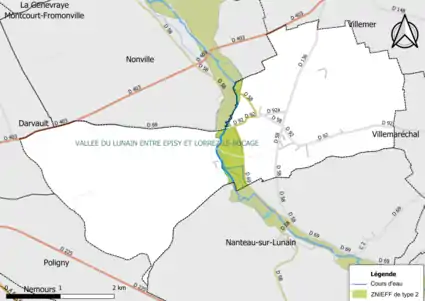 Carte des ZNIEFF de type 2 de la commune.