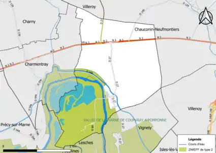 Carte des ZNIEFF de type 2 de la commune.