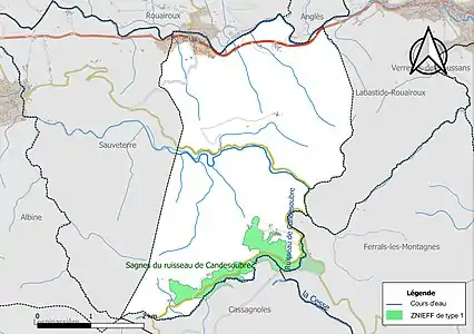 Carte de la ZNIEFF de type 1 sur la commune.