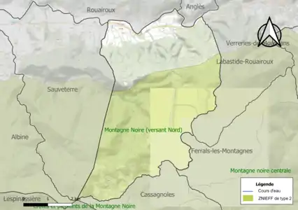 Carte de la ZNIEFF de type 2 sur la commune.