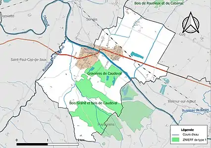 Carte des ZNIEFF de type 1 sur la commune.