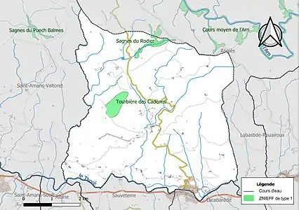 Carte des ZNIEFF de type 1 sur la commune.
