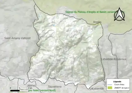 Carte de la ZNIEFF de type 2 sur la commune.