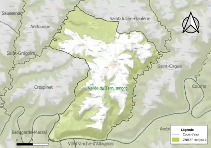 Carte de la ZNIEFF de type 2 sur la commune.