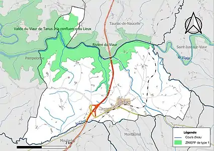 Carte des ZNIEFF de type 1 sur la commune.