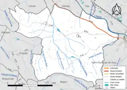 Carte en couleur présentant le réseau hydrographique de la commune