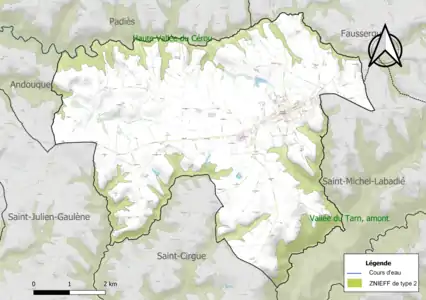 Carte des ZNIEFF de type 2 sur la commune.