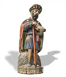 Saint Jacques en pèlerin (XVIe&nbsp;siècle), bois et polychromie.