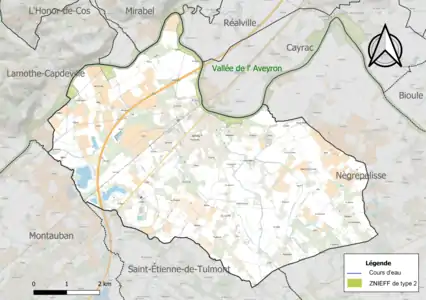 Carte de la ZNIEFF de type 2 sur la commune.