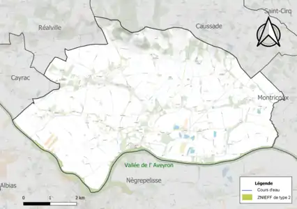 Carte de la ZNIEFF de type 2 sur la commune.