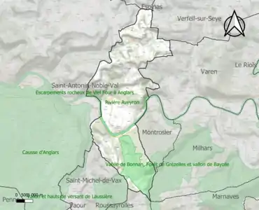 Carte des ZNIEFF de type 1 sur la commune.