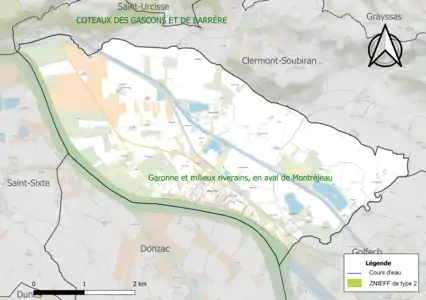 Carte de la ZNIEFF de type 2 sur la commune.