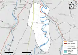 Carte en couleur présentant le réseau hydrographique de la commune