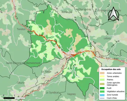 Carte en couleurs présentant l'occupation des sols.