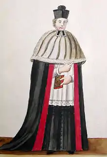 Un chanoine en tenue de chœur hivernale, début XIXe&nbsp;siècle.