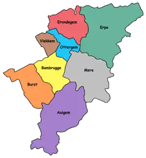 Localisation des communes associées dans Erpe-Mere