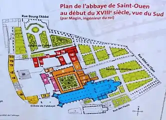 Plan de l'abbaye Saint-Ouen de Rouen (XVIIIe&nbsp;siècle).