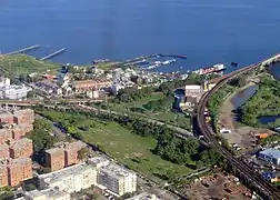 Vue aérienne de la bifurcation ferroviaire de Hammels en 2019.