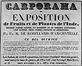 Exposition de fruits et de plantes de l'Inde modelés d'après nature par feu M. de Robillard d'Argentelle. Salons ouverts tous les jours de 10h à 4h ; prix d'entrée 2 francs 50 centimes par personne