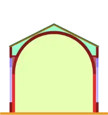 Nef unique avec voûte en berceau et pilastres.