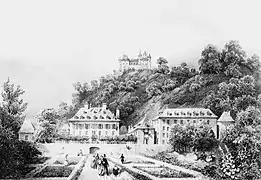 Les bains d'Uriage, lithographie de Victor Cassien, début XXe&nbsp;siècle.