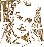 dessin à l'encre de chine du visage d'un homme ; Alex Raymond, avec moustache