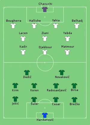 Composition de l’Algérie et de la Slovénie lors du match du 13 juin 2010.