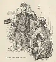 Noir et blanc ; pilote tourné vers Mark Twain vu de dos et lui offrant la barre.