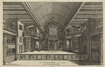 Gravure du théâtre de Van Campen, Amsterdam.