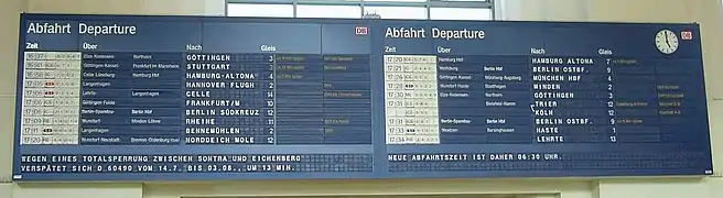 Tableau d'affichage des départs depuis la gare de Hanovre