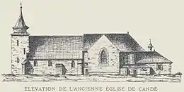 Façade sud de l'église de Candé au début du XIXe siècle.