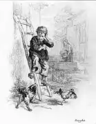 Enfant chassant un chien.