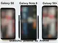 Le Galaxy Note 8 avec le Galaxy S8 et le Galaxy S8+ (vue avant)