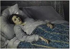 Jeune Femme sur son lit de mort, par un peintre anonyme flamand, 1621, musée des Beaux-Arts de Rouen