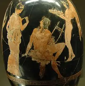 Aphrodite et Adonis, lécythe aryballisque attique à figures rouges d'Aison, v. 410 av. J.-C., musée du Louvre