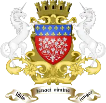 vue d'un blason entouré de deux licornes cabrées
