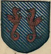 Armes de la seigneurie dessinées au XVIe&nbsp;siècle par un auteur inconnu (représentation erronée car le burelé n'est pas respecté).