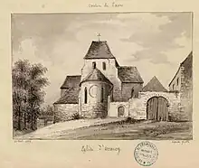 L'église en 1875 - Dessin d'Amédée Piette (1808-1883).