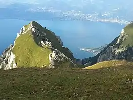 Affluence du Rhône dans le Léman vue depuis le Grammont (2 172 m).