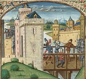 Assassinat de Jean sans Peur à Montereau. Paris, bibliothèque de l'Arsenal, XVe&nbsp;siècle.