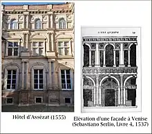 Assézat : montage mettant en évidence l'influence d'une gravure de Serlio.