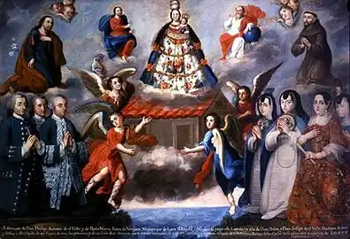 Josep Antonio de Ayala, La familia del Valle a los pies de la Virgen de Loreto (es), 1769.