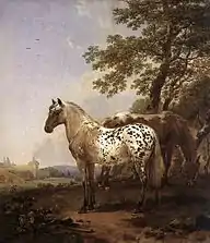 Nicolaes Berchem, Paysage avec deux chevaux, v.1655-1660, huile sur panneau, 62&nbsp;x 54,5&nbsp;cm.