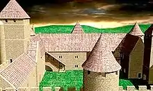 Représentation artistique de la cour intérieure au XVIe&nbsp;siècle.