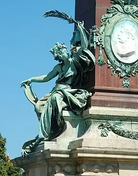 La Ville de Bruxelles reconnaissante, 1897, détail de la fontaine Anspach, Bruxelles.