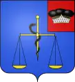 Serpent accolé à une balance d'or, le fléau remplacé par un bâton d'Esculape d'or. Baron Claude-Michel Larché