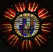 Blason du duc Antoine de Lorraine surplombant le porche de l'église