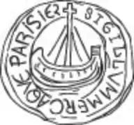 Dessin de Théodore Vacquer du sceau des « marchands de l’eau » parisiens au XIIIe siècle, BHVP.